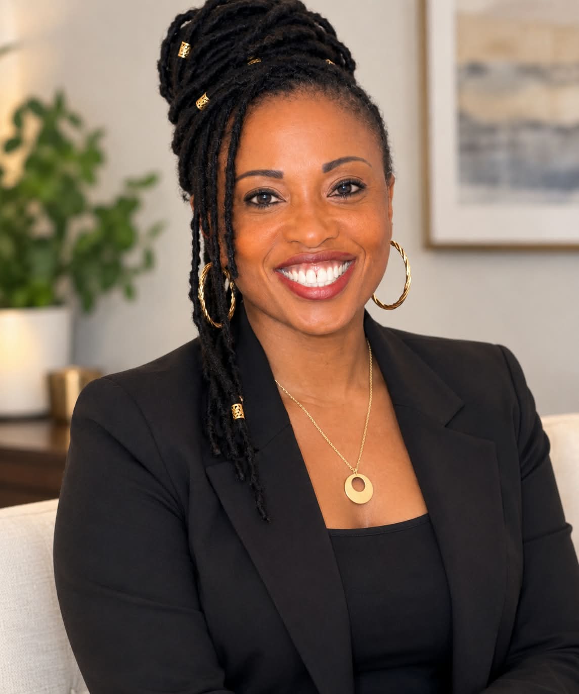 Elizabeth Bristow, MSN, APRN, PMHNP-BC, smiling, wearing a dark suit jacket.